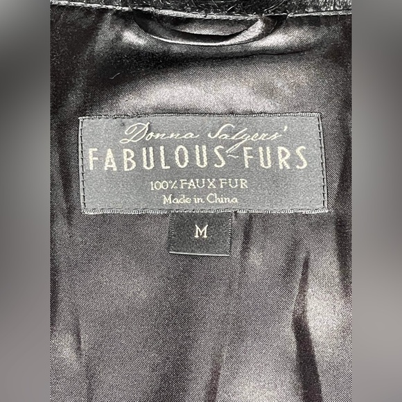Donna Salyers Fabulous Furs Black Faux Fur Mid Length Coat Size Medium - Picture 4 of 6